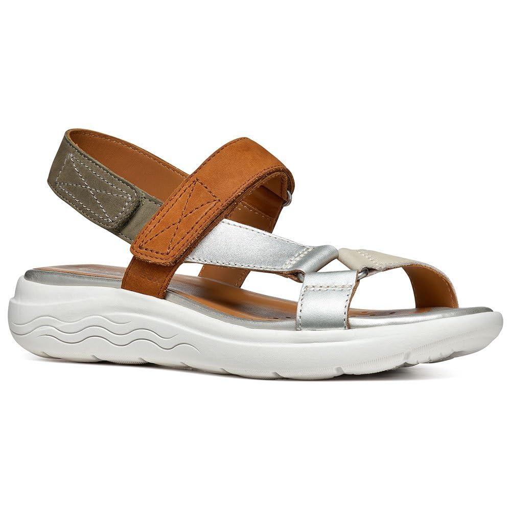 Geox D Spherica Ec5w A, Sandalias Deportivas, Cognac Silver, 41 EU