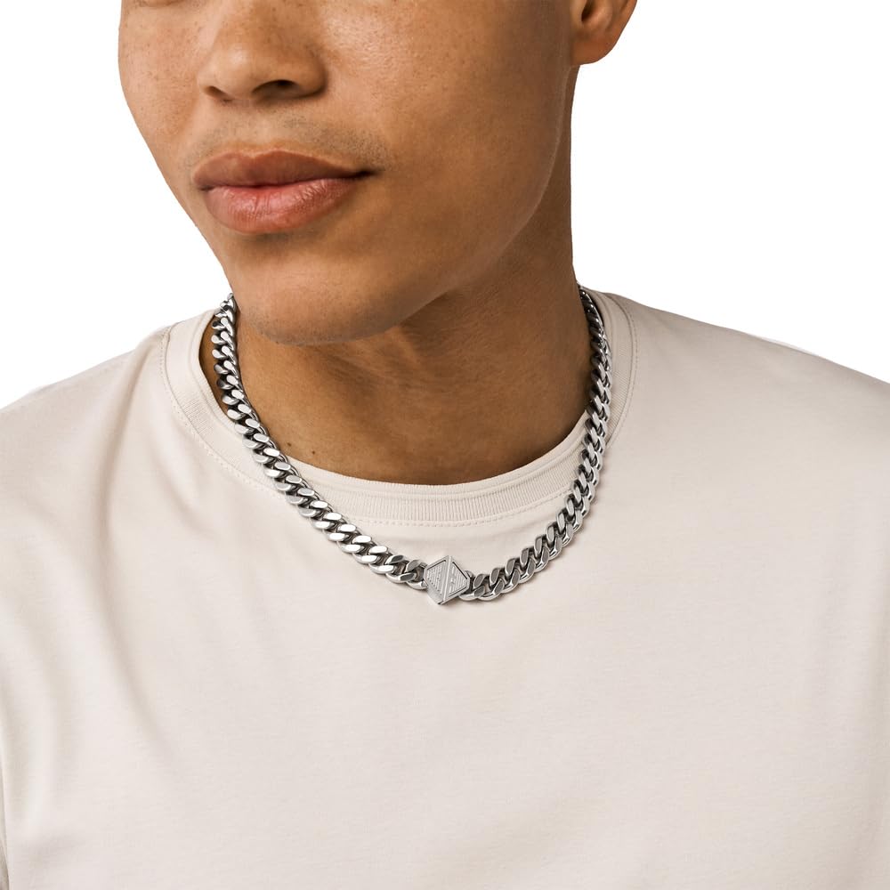 EMPORIO ARMANI Collar de cadena para hombre en acero inoxidable con cierre de langosta, Paloma gris
