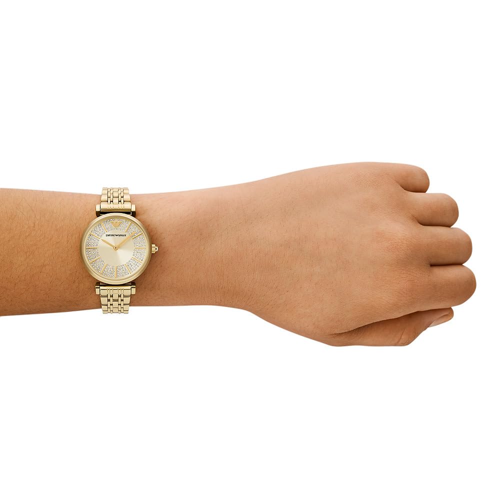 Emporio Armani Reloj Analógico para para Mujer de Cuarzo con Correa en Acero Inoxidable AR11608, Dorado y Purpurina