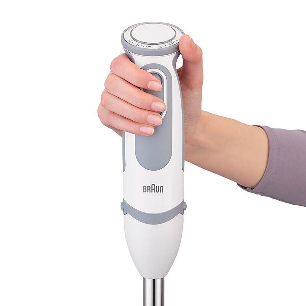 Braun Minipimer 5245 Batidora de Mano, 1000 W, 21 Velocidades, Función Turbo, Anti-Salpicaduras, Powerbell Plus, Vaso Medidor, Varillas, Minipicadora, Batidora de Vaso, Cuchilla Picar Hielo, Blanco