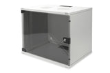 DIGITUS Armario de red, rack de 19 pulgadas 9 U, Sin montar, Montaje en pared, 400 mm de profundidad, Carga 60 kg, Puerta de cristal, Gris