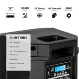 Ibiza - XTK12A-MKII - Altavoz Activo para megafonía de 12"/30 cm - Tweeter de compresión de 25 mm - Sistema Bass Reflex - USB, SD, Bluetooth - TWS - Asas y Ruedas - Novedad - Fiestas, Karaoke