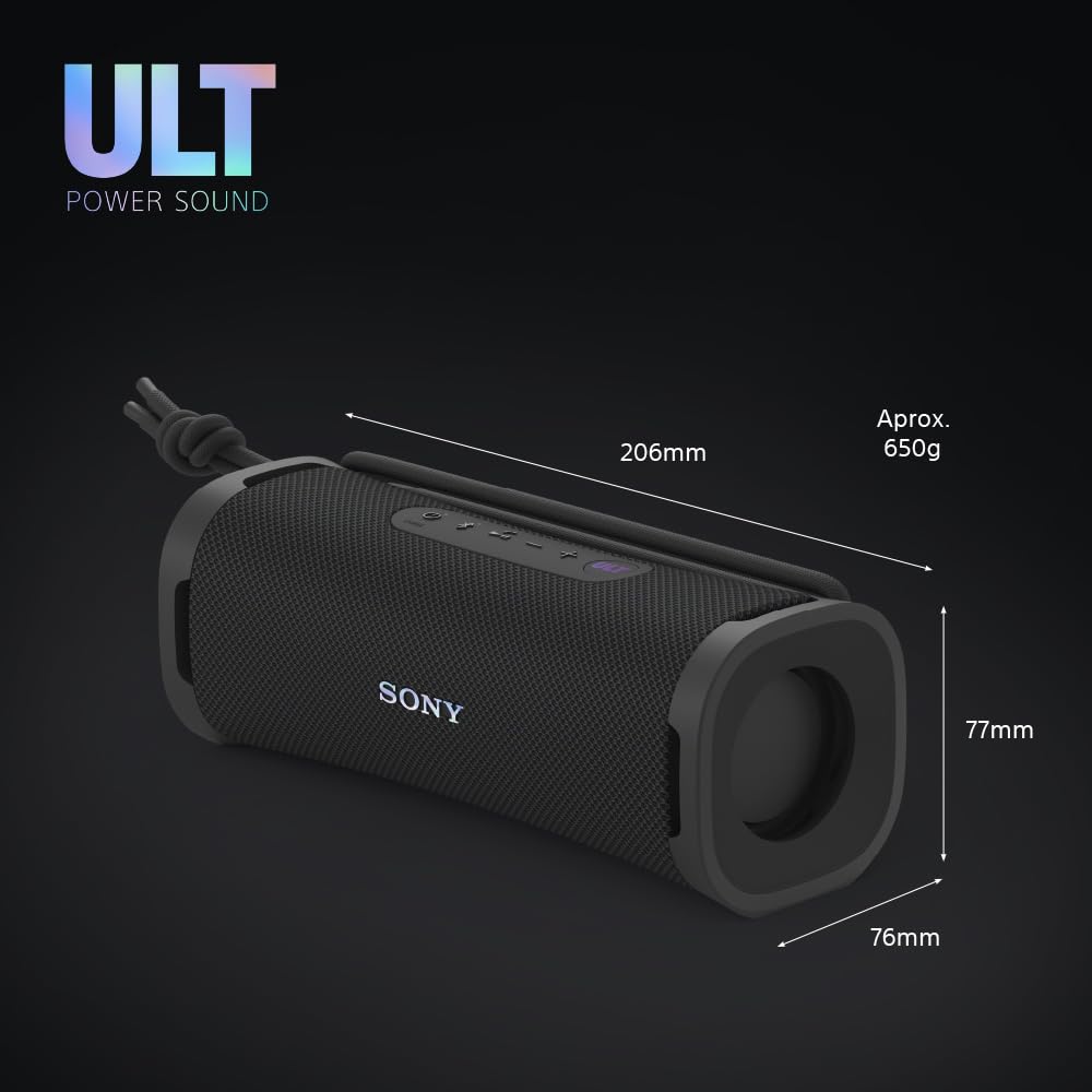 Sony ULT Field 1 Altavoz inalámbrico Bluetooth portátil con ULT Power Sound, Ultimate Deep Bass, IP67, Resistente a los Golpes, 12H de batería, Llamadas nítidas, Negro