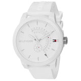 Tommy Hilfiger Reloj Analógico de Cuarzo para Hombre - Esfera Blanca, Correa de Silicona Blanca, Funciones de Día & Fecha, Caja de 44 mm, Resistente al Agua 3ATM - 1791481