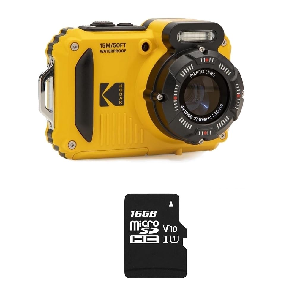 KODAK Pixpro Pack WPZ2 + 1 Tarjeta SD – Compact 16M Pixels, Impermeable a 15 m, antigolpes, Video 720p, Pantalla LCD 2,7 – Batería de Li-Ion – Amarillo