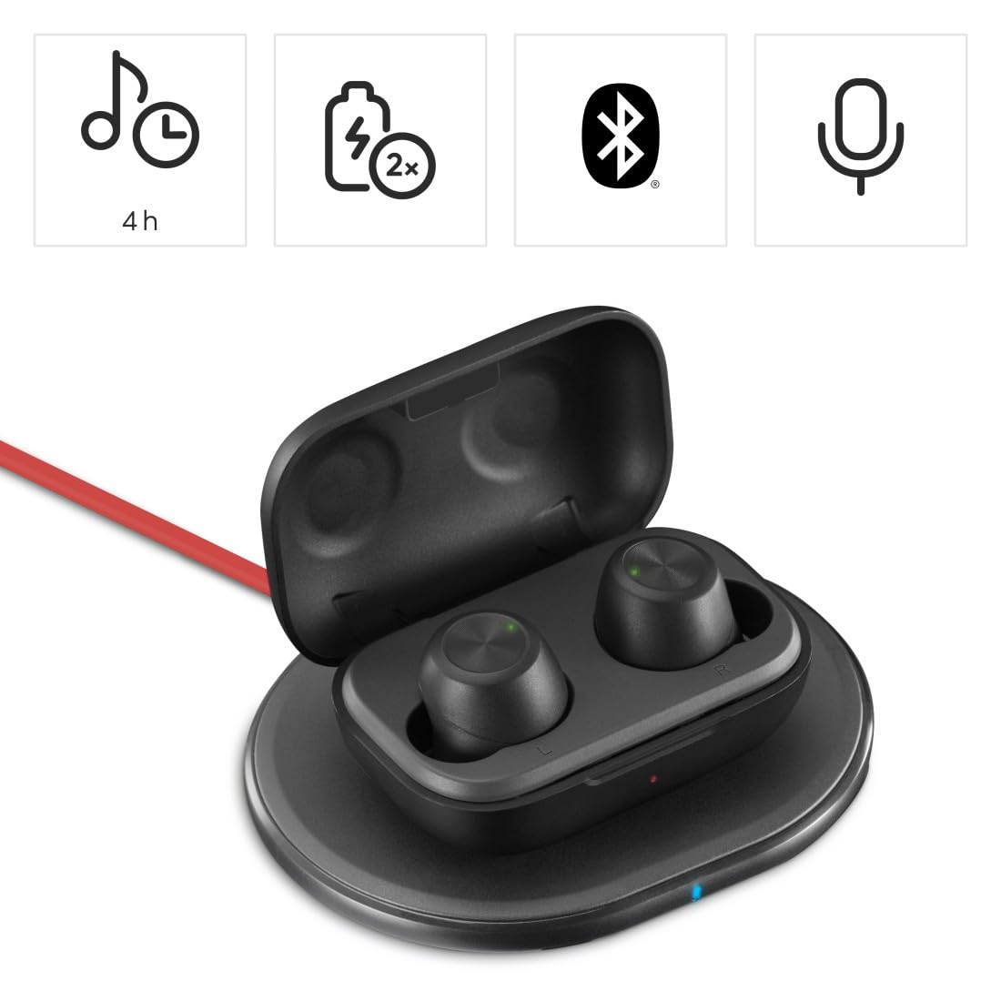 Hama True Wireless In Ear - Auriculares Bluetooth (batería de 4 Horas, Tiempo de conversación de 12 Horas, batería de 12 Horas, Auriculares con Carga inalámbrica y Cargador inalámbrico, protección