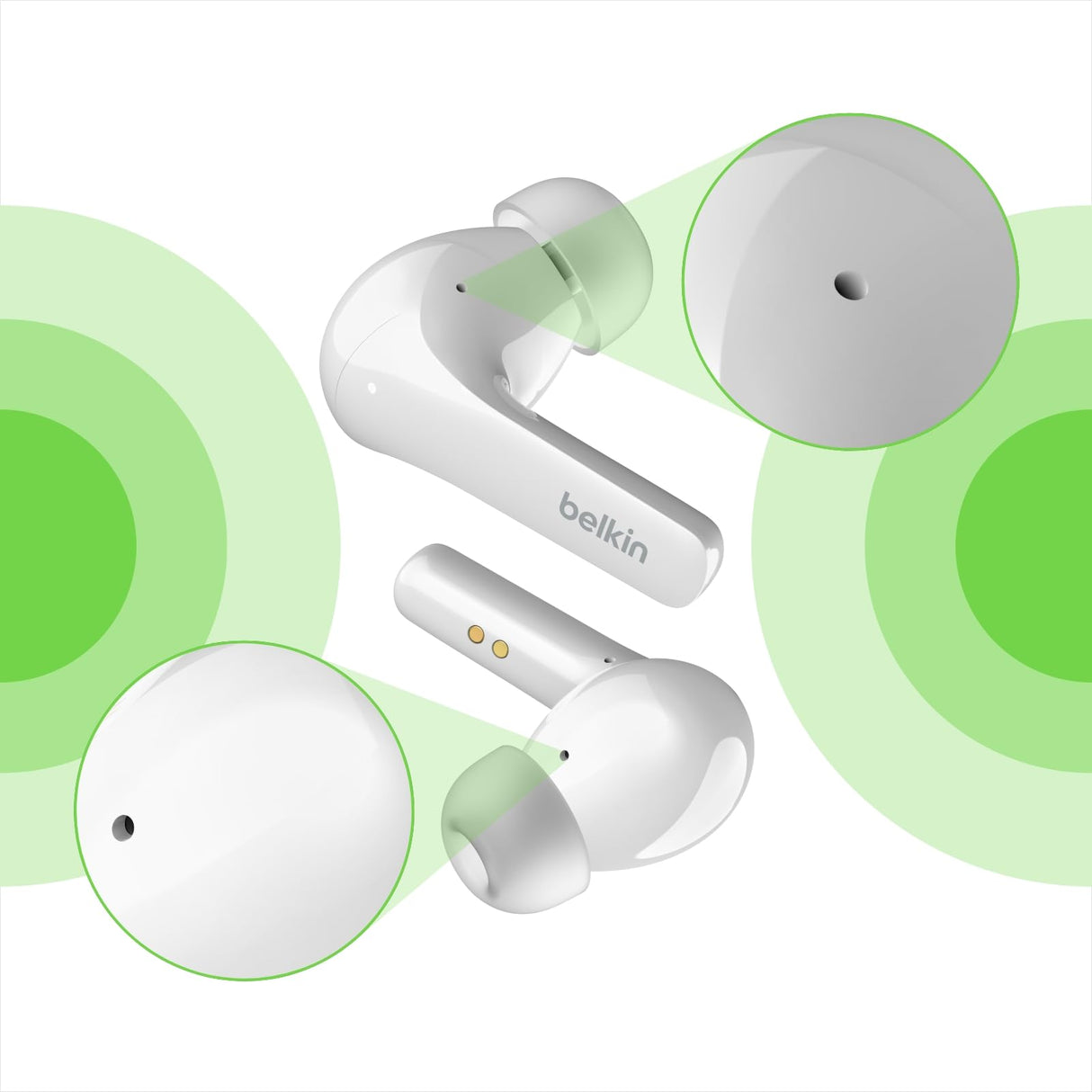 Belkin Auriculares inalámbricos True Wireless SOUNDFORM Flow con cancelación Activa del Ruido, Bluetooth, Carga inalámbrica, Resistencia IPX5, 31 Horas de batería, iPhone, Galaxy y Pixel, Blancos