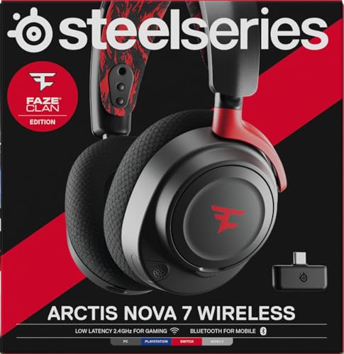 SteelSeries Arctis Nova 7 - Faze Clan Edition - Auriculares Gaming multiplataforma inalámbricos - Dual Wireless 2,4 GHz y Bluetooth - 38 h batería Carga rápida - PC, PS, Mac, móvil, Switch
