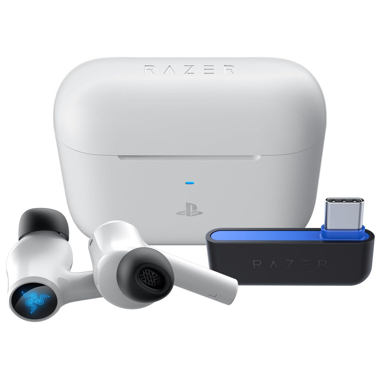 Razer Hammerhead HyperSpeed - Auriculares Gaming Inalámbricos Multiplataparama con Licencia para PlayStation (HyperSpeed Wireless, Cancelación Activa del Ruido) Blanco