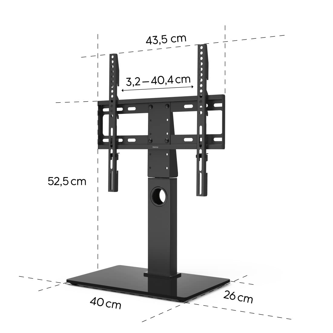 Hama | Soporte de pie para TV de 37 a 55" (Soporte de Carga máxima de 30kg, VESA de 100 x 100 hasta 400 x 400, Pantallas de hasta 140cm) Negro