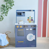Teamson Kids Cocina de Madera Azul para niños con Lavadora, Mini huerto, Horno, Fregadero y 9 Accesorios para Juego simbólico Creativo