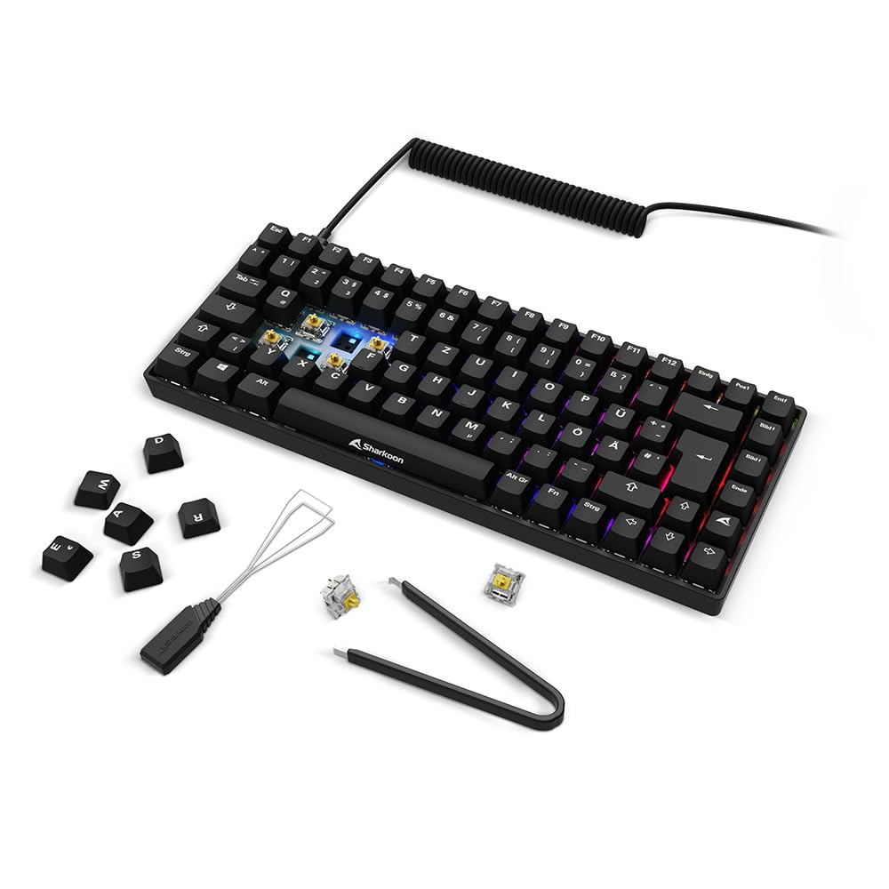 Sharkoon Skiller SGK50 S3 PBT Negro, RGB Gaming Keyboard, Gateron G Pro 3.0 Yellow, disposición 75%