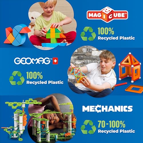 Geomag Magicube Full Color, Bloques de Construcción Magnéticos para Niños a Partir de 1 Año – Juego de 64 Bloques de 4 Colores Hechos de Plástico 100% Reciclado
