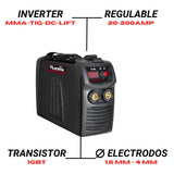 CEVIK PRO CE-BLACK200PLUS - Soldador Inverter MMA con Máscara de Soldadura y Portaelectrodo - 200A 40% 230V - Electrodos hasta 5mm - Display Digital -IGBT- Conectable a Generador - Máquina de Soldar