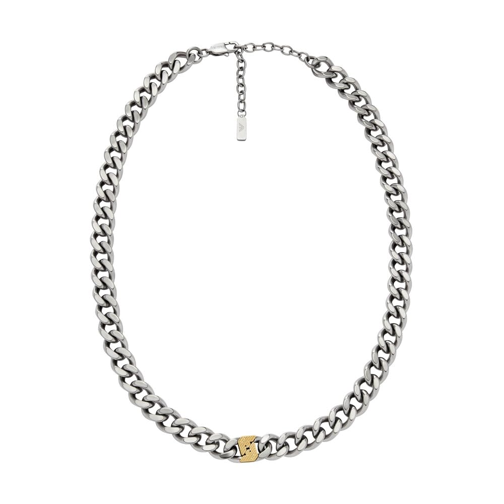 EMPORIO ARMANI Collar de cadena para hombre en acero inoxidable con cierre de langosta, Tono plateado