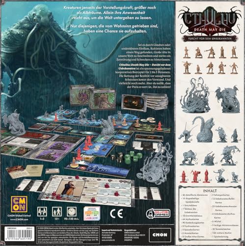 CMON, Cthulhu: Death May Die – Miedo a lo Desconocido, Juego básico, Juego de Expertos, Dungeon Crawler, 1-5 Jugadores, a Partir de 12 años, 90-120 Minutos, alemán, Negro