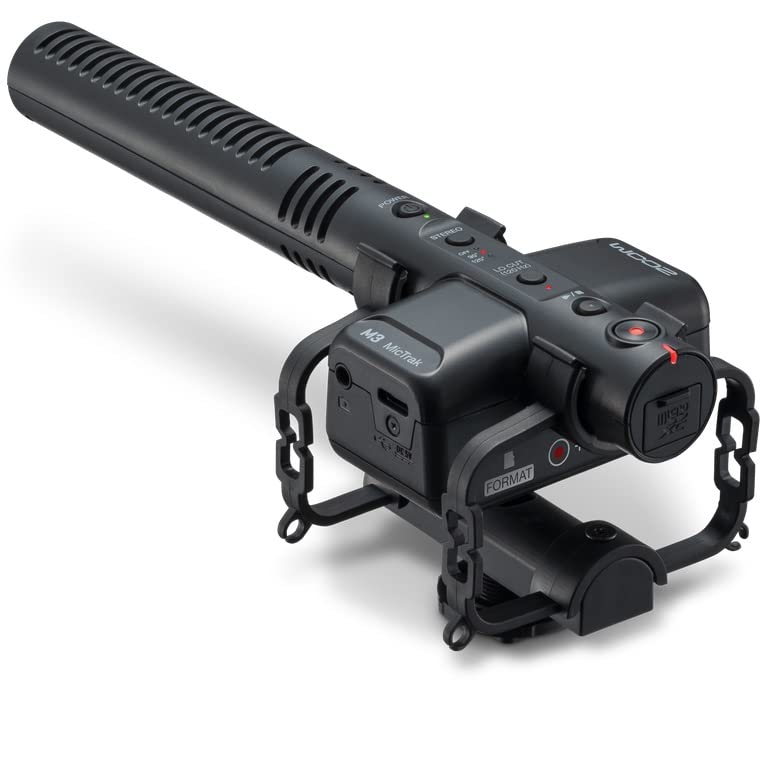 Zoom M3 MicTrak Micrófono estéreo Shotgun para cámara a 32-bit con Coma Flotante, Modos 90 Grados, 120 Grados y Mono, Soporte Amortiguador, micrófono Compatible USB y Alimentado por Pilas