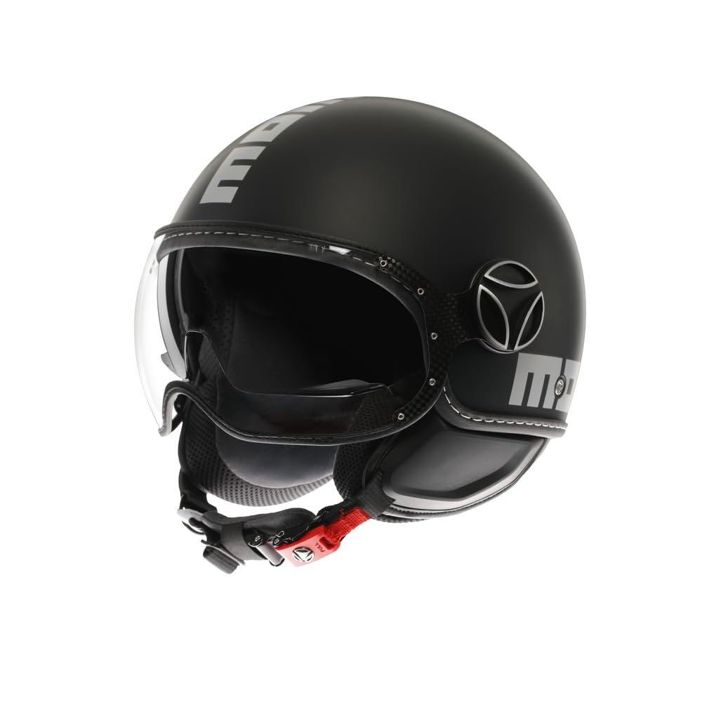 MOMODESIGN - FGTR EVO E2206, Casco Moto Jet con Doble Visera para Hombre y Mujer, para Hombres y Mujeres, Matt Black/Silver, S