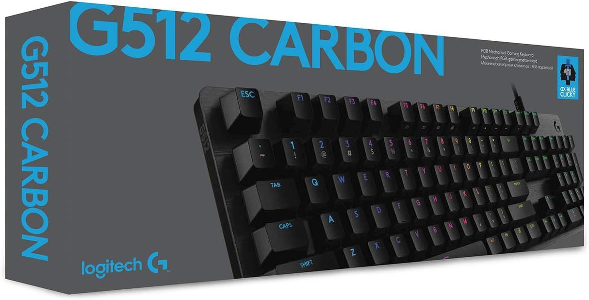 Logitech G512 Teclado Gaming Mecánico, RGB LIGHTSYNC, Teclas retroiluminadas, GX-Táctil Marrón, Aleación de Aluminio, Teclas F Personalizables, Paso de USB, Disposición QWERTY ES - Carbón/Negro
