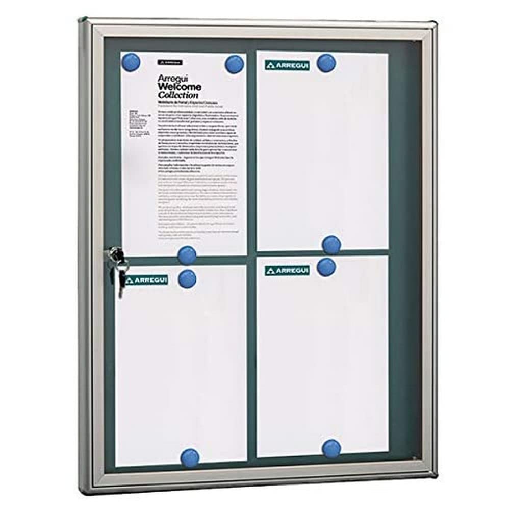 Arregui PAN72 Panel de Anuncios de Aluminio y metacrilato para 4 Hojas DIN A4, Plata