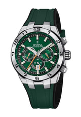 Festina Reloj Hombre F20671/2 Chrono Bike Caja de Acero Inoxidable 316l Plateado Correa de Caucho Verde