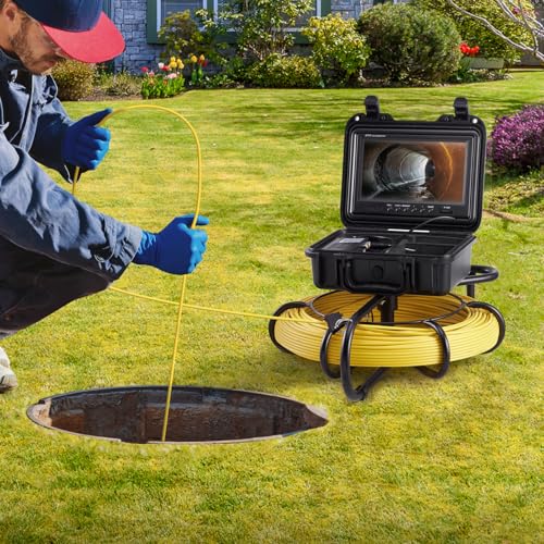 VEVOR Cámara Endoscópica de Drenaje Pantalla de 9" IP68 Impermeable Batería de 4500 mAh 12 LED Ajustable Cable de 91,5 m Tarjeta SD de 16GB para Tubería de Alcantarillado Drenaje de Plomería en Hogar