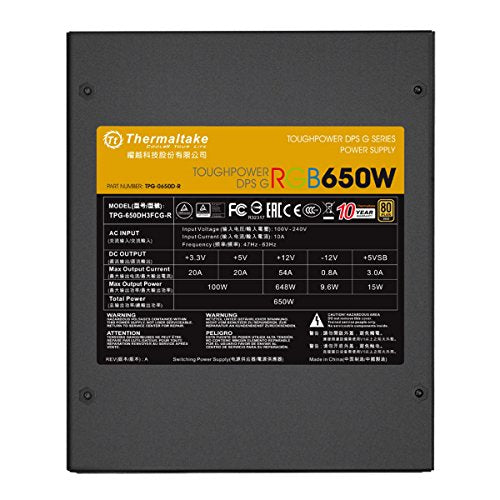 Thermaltake Toughpower DPS G RGB - Fuente de alimentación 650W, Color Negro