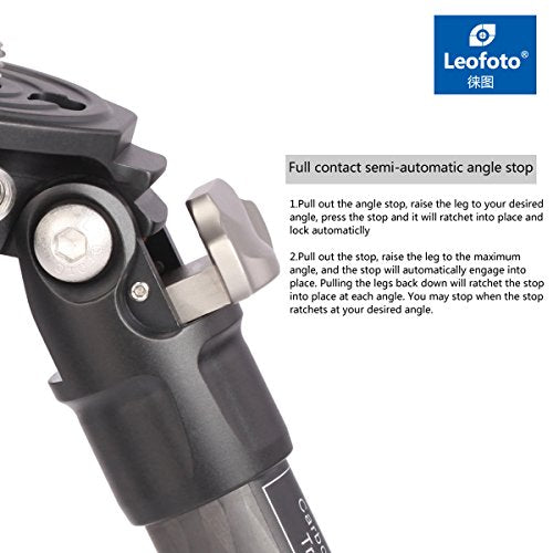 Leofoto - Ranger - Trípode de Carbono con rótula - Patas Ajustables en 3 ángulos - Ideal para fotografía Macro - LS-223C+LH-25 Negro