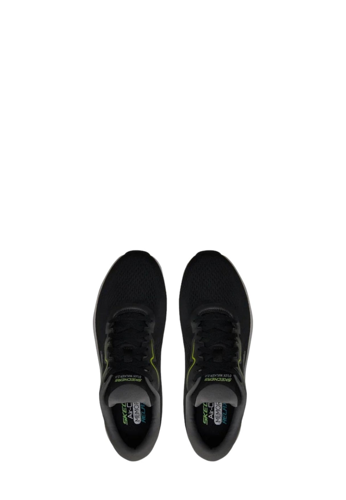 Skechers D'Lux Walker 2.0 Swave, Zapatillas Hombre, Black Engineered Mesh/Synthetic/Lime Trim, 46 EU