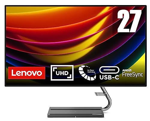 Lenovo Qreator 27 - Monitor de 27" 4K UHD (3840x2160 píxeles, IPS, 16:9, 4ms, 1300:1, Puertos DP + HDMI + USB) Regulable en inclinación - Color Gris