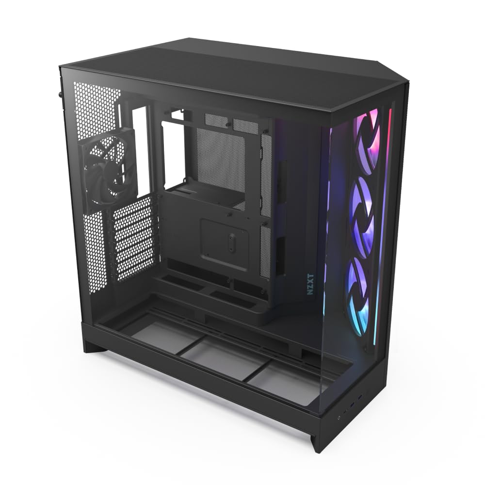 NZXT H9 Flow RGB (2025) – Caja de PC ATX de Torre Media de Gran Flujo de Aire de Doble Cámara – Incluye 1 x Unidad de Ventilador RGB de 420mm y 1 x Ventilador de 120mm – Negro