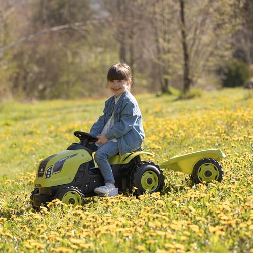 Smoby- Tractor Infantil con Pedales Farmer XL Verde, Muy Resistente, con Remolque, Volante con Bocina, Asiento Ajustable, A Partir de 3 Años (7600710130)
