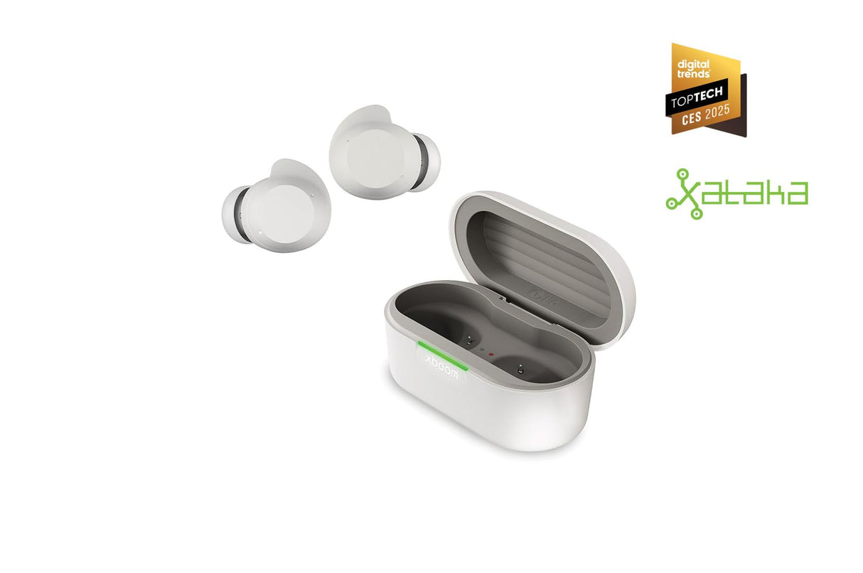 LG xboom Buds, Auriculares inalámbricos Bluetooth y Deportivos con cancelación Activa de Ruido, Blanco