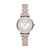 Emporio Armani Reloj de mujer, Movimiento de dos manecillas, 32MM 2T Caja de acero plateado/rosa con correa de acero, AR11537, Purpurina tono oro rosa y tono plata