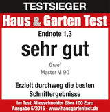 GRAEF Master M90 - Cortafiambres eléctrico, 170 W, cuchilla Ø170 mm, inclinable 30°, metálico, corte fino 0-20 mm, Made in Germany, plata