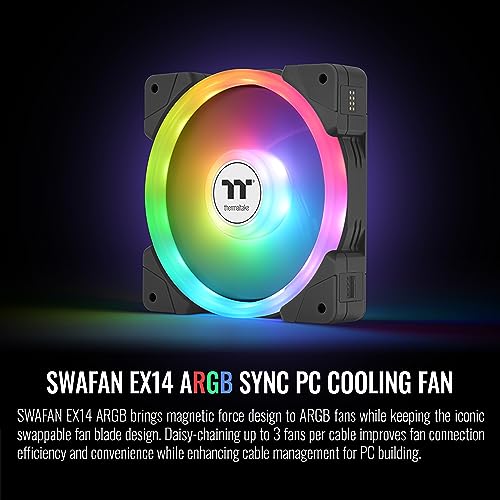 Thermaltake SWAFAN EX 14 ARGB Ventilador de refrigeración para PC, 3 ventiladores, 500~2000 RPM, conexión magnética, cuchillas reversibles, sincronización con software MB RGB, CL-F168-PL14SW-A,