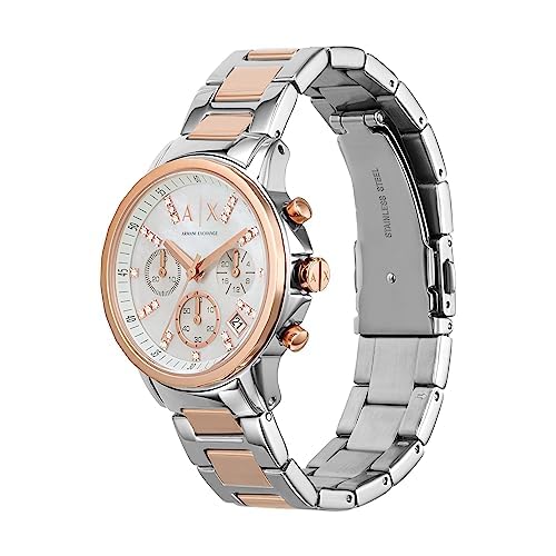 Armani Exchange Orologio da donna, Movimento cronografo al quarzo e cassa da 36 mm con cinturino in acciaio inossidabile, Tono plateado y tono oro rosa