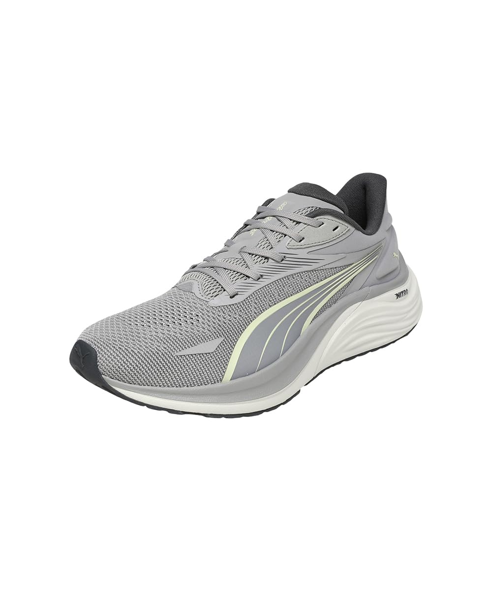 PUMA Electrify Nitro 4, Zapatillas para Correr de Carretera Hombre, Gris Echo Gold Moon, 44 EU