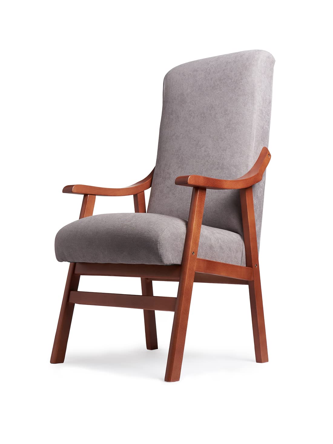 Abuelo a Gusto - Silla Brazos de Madera, Respaldo Recto, Ideal para Personas Mayores, Movilidad Reducida o Dolor Espalda. Usada en residencia y geriátricos. Tamaño: 57x70x114 cm. (Cerezo, Gris)