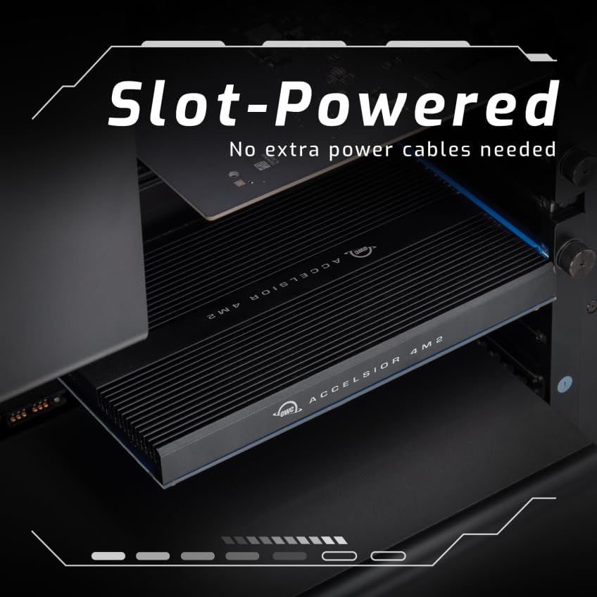 OWC Accelsior 4M2 (16.0TB) Solución de Almacenamiento PCIe NVMe M.2 de Cuatro Unidades SSD con SoftRAID XT para Mac Pro (Finales de 2019 - Actual), Mac Pro (2010-2012) y Torres de PC