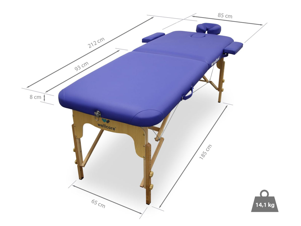 QUIRUMED Camilla de Masaje Plegable WELLCORE, Fabricada en Madera, Polipiel, 185 x 65 cm, Altura Regulable, Cabezal extraíble, Dos Brazos de ampliación, Agujero Facial, Color Negro, hasta 225 kg
