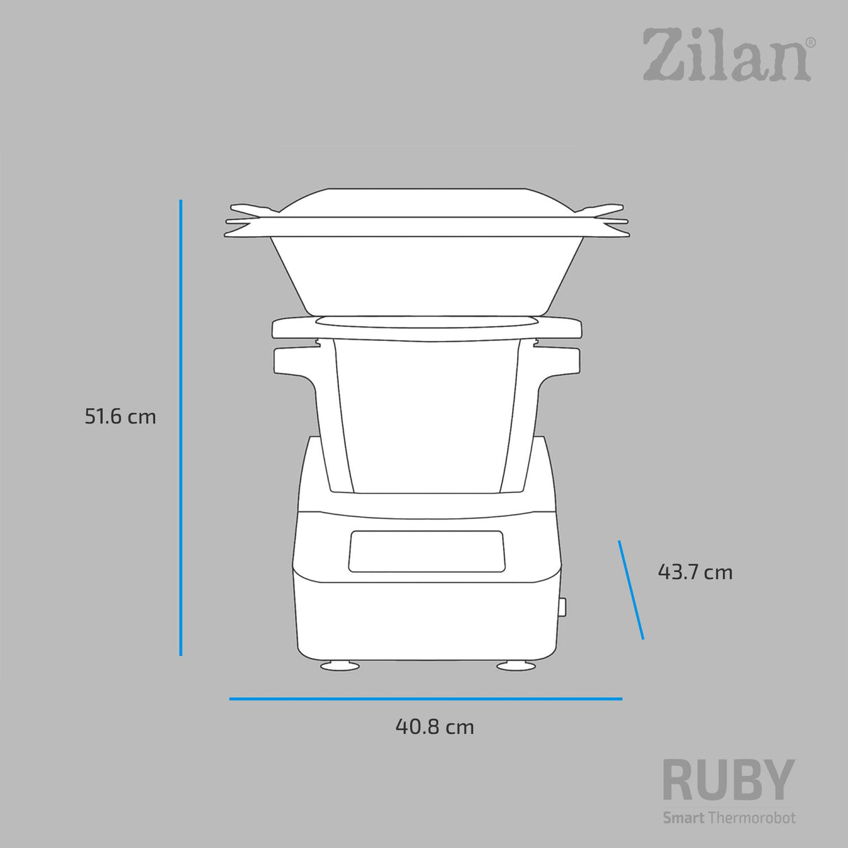 Zilan RUBY Thermorobot, Robot de Cocina Multifunción Wi-Fi, 18 Funciones, pantalla táctil TFT a color de 7", Báscula integradar, control mediante aplicación, 4,7 L,1700W