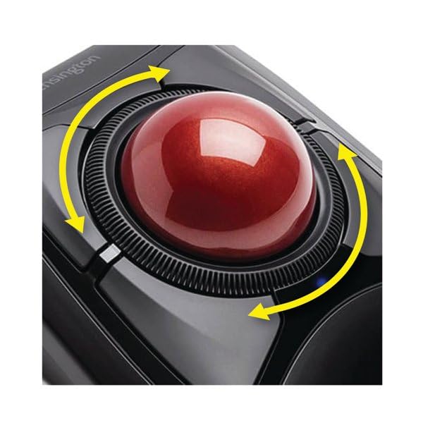 Kensington K72359WW - Trackball Expert Mouse Inalámbrico, Bluetooth o USB, 4 Botones Programables, con Seguimiento Óptico DiamondEye, Ambidiestro, Reposamuñecas Extraíble, Scroll Ring, Rojo, 55 mm