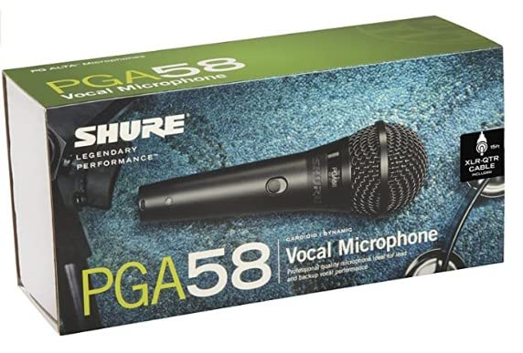 Shure PGA58 Micrófono dinámico: micrófono Vocal de Mano con Interruptor de Encendido/Apagado, Conector XLR de 3 Pines, Cable de 15 'XLR a QTR, Adaptador de Soporte y Punta de Cremallera (PGA58-QTR-E)