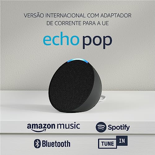 Echo Pop | versión internacional | Altavoz compacto inteligente con wifi, Bluetooth y de sonido potente con Alexa | Color Antracita | Idioma portugués no disponible