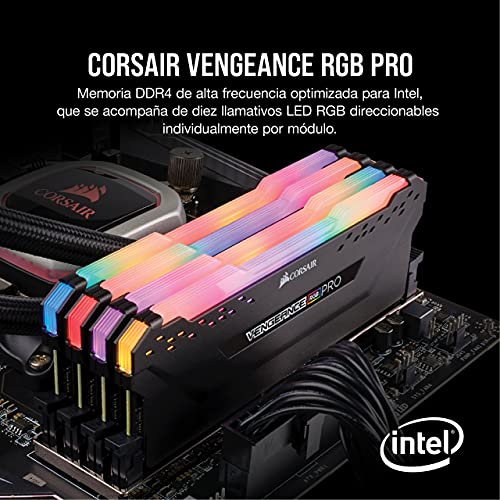Corsair Vengeance RGB Pro - Kit de Memoria Entusiasta de 32 GB (4 x 8 GB, DDR4, 3200 MHz, C14, XMP 2.0) Negro