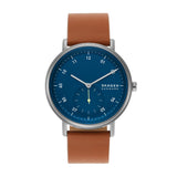 Skagen Kuppel Reloj para Hombre, Movimiento cronógrafo de Cuarzo con Correa de Acero Inoxidable o Piel, Marrón y Azul, 44MM