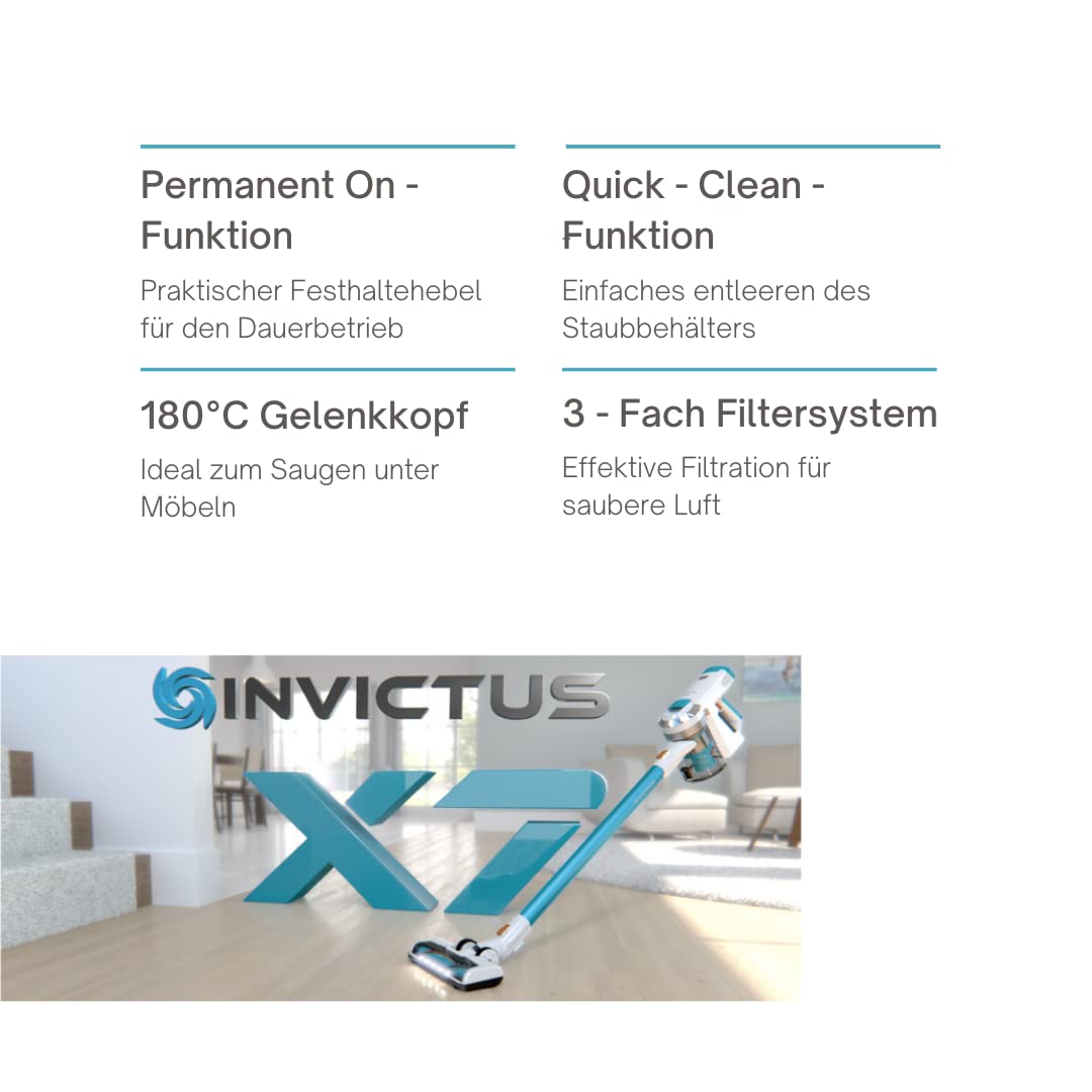 Genius Invictus X7 - Aspirador inalámbrico 2 en 1 (13 Piezas) con Potencia de succión de 380 W y Luces LED integradas, batería de Iones de Litio (30 min), Color Blanco y Azul