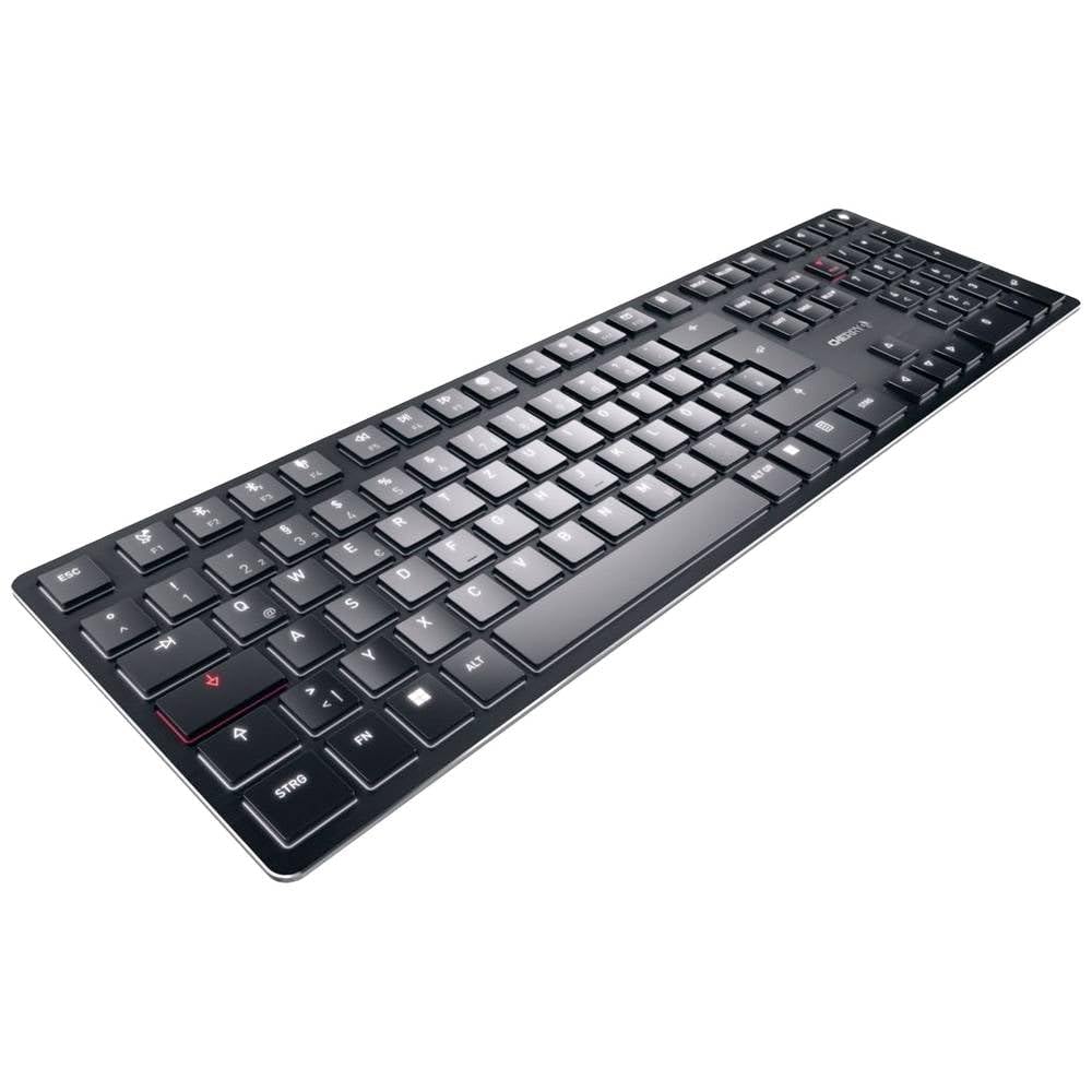 CHERRY KW X ULP, Teclado Mecánico Ultraplano de Alta Gama, Distribución de Teclado Alemán (QWERTZ), Inalámbrico, Multidispositivo Para Hasta 4 Dispositivos, Recargable, Negro