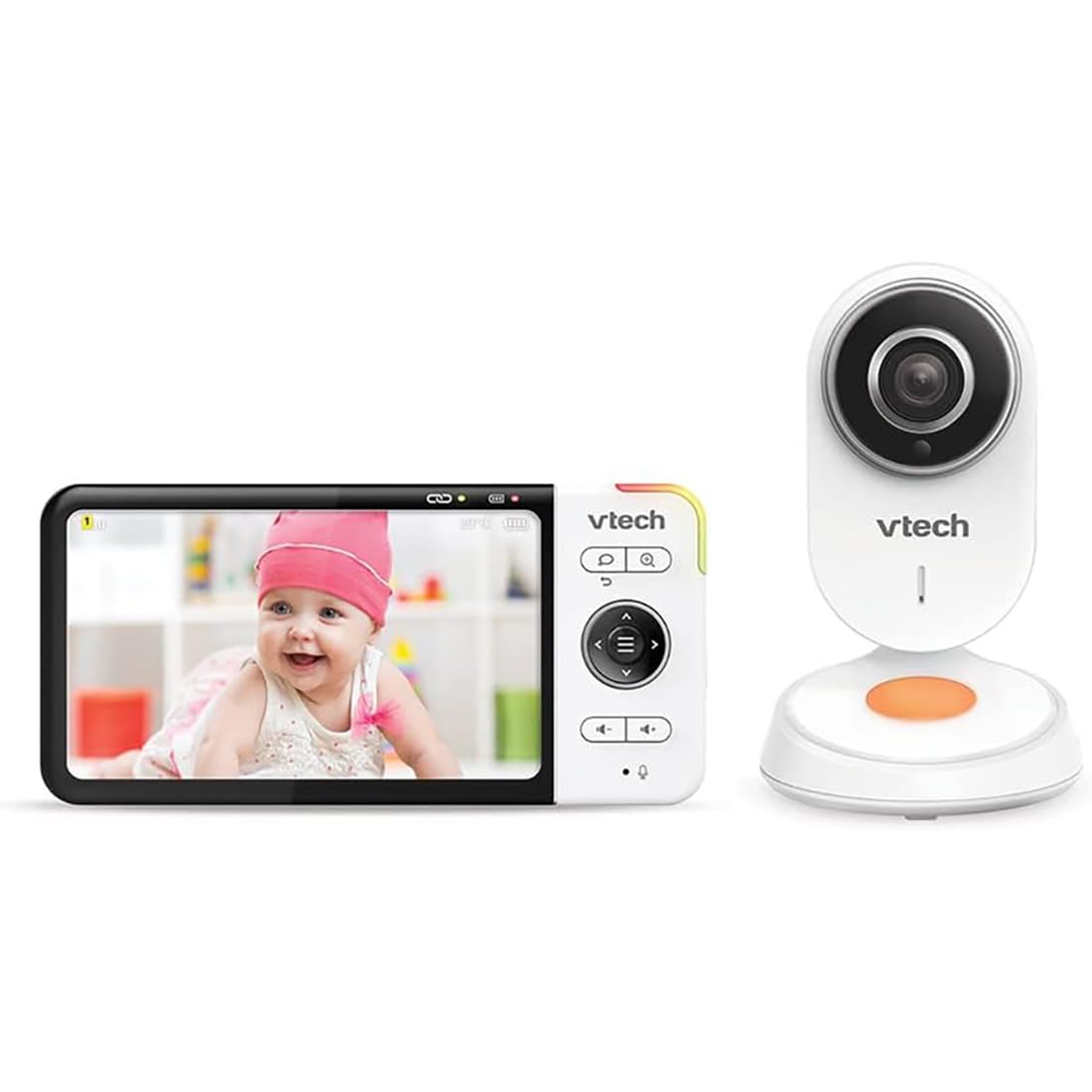 VTech - BM818 - Wide View HD Video Baby Monitor - 5 Inch Ultra Flat HD Display - Night Light and Lullabies 720p - Version ES White